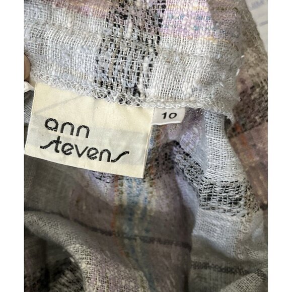 70s Ann Stevens gray purple plaid tweed like a line pleated full‎ skirt midi 26" - Picture 3 of 7